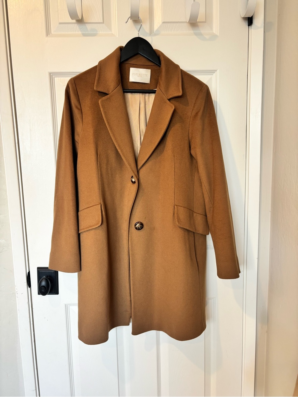 Wool Camel Fleurette Coat with Notch Lapel Classic Quality Rare Made in USA